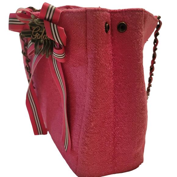 VTG Y2K Goldie Limited Edition Pink Ribbon Chain Wool Blend Shoulder Bag Purse - Picture 4 of 16